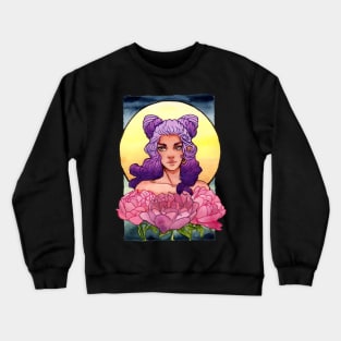 Girl with Purple Ombre Hair and Peonies Crewneck Sweatshirt